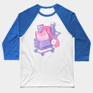 The cute shopping cart and some snacks (pastel yellow background) Baseball T-Shirt